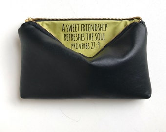 Custom Vegan Leather Zip Pouch: Faith-Based Gift with Hidden Message