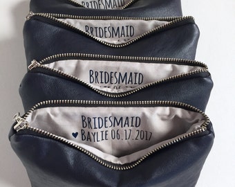 Set of 4 Bridesmaid Makeup Bag, Secret Message, Bridesmaid Proposal, Gifts for Mom, Bridal Shower Gifts, Women Clutch Bag, Navy Blue Bags