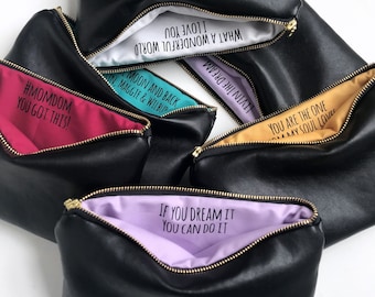 Custom Hidden Message Zipper Pouch: Personalized Vegan Leather Keepsake
