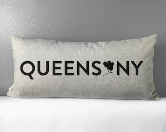 Rectangle Pillow Cover. Queens NY Pillow Cover. Decorative Pillow. Borough of Queens Gift. Five Boroughs. New York City Pillow Cover