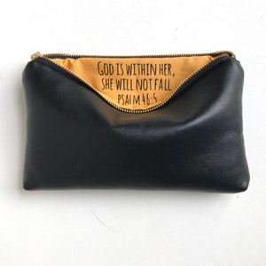 God is Within Her. Confirmation Gift for Girls, Black Vegan Leather Pouch. Goddaughter Gift, Christian Sponsor Gift, Gifts for Teen Girls No Name