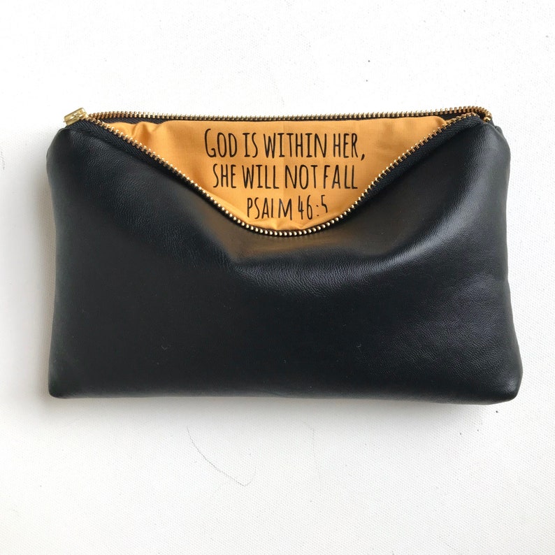 God is Within Her. Confirmation Gift for Girls, Black Vegan Leather Pouch. Goddaughter Gift, Christian Sponsor Gift, Gifts for Teen Girls No Name