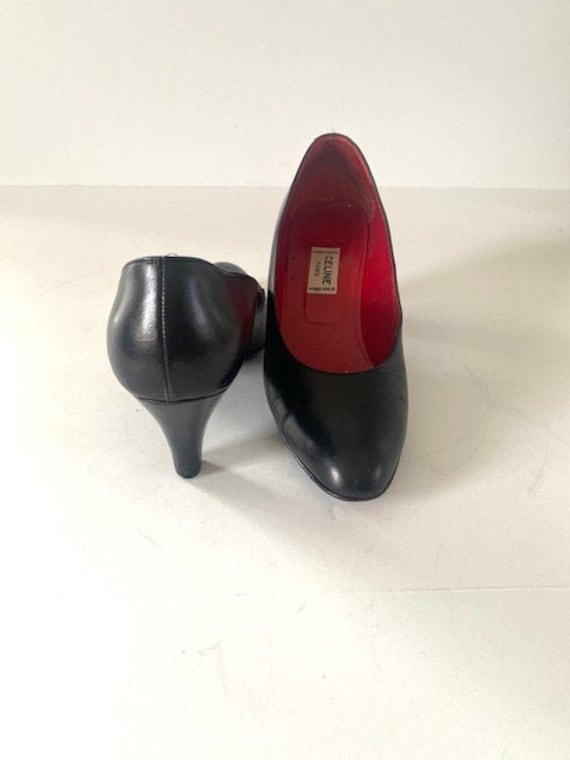80's Celine Black Pumps with Red Leather Lining, S