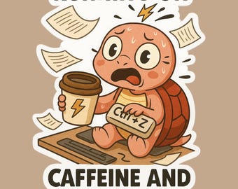 Caffeine and Chaos Turtle Vinyl Sticker – Funny Workday Humor