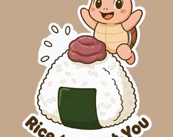Rice to Meet You Turtle Vinyl Sticker: Funny Foodie Laptop Decal