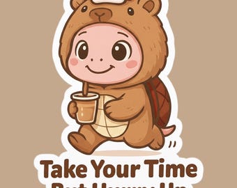 TurtleBoss in Capybara Costume Vinyl Sticker: Chai Latte Motivation