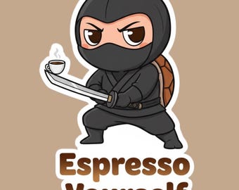 Espresso Yourself – Funny Ninja Turtle TurtleBoss Vinyl Sticker for Laptop, Water Bottle, or Journal