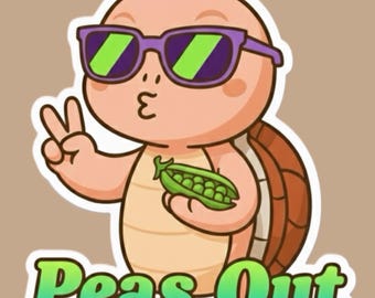 Peas Out – Retro 90' Peace TurtleBoss Vinyl Sticker for Laptop, Water Bottle, or Journal