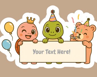 Customizable Party Vinyl Sticker: TurtleBoss & Friends Celebration