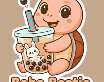 Boba Bestie – Funny Boba TurtleBoss & Bunny Vinyl Sticker for Laptop, Water Bottle, or Journal