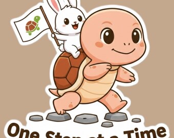 Turtle & Bunny Motivational Vinyl Sticker: Positive Vibes, Laptop Decal