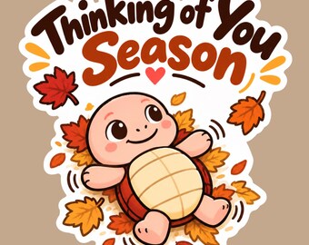 Thinking of You Season Turtle Vinyl Sticker – Fall & Winter, Friendship, Cozy Seasonal Gift