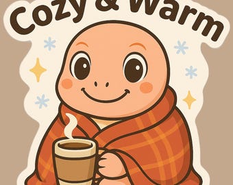 Cozy & Warm Turtle – Winter Blanket Vinyl Sticker for Laptops, Water Bottles, Journals