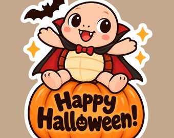 Happy Halloween Vampire Turtle Vinyl Sticker – For Laptops, Water Bottles, Journals