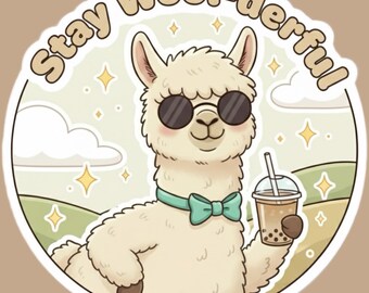 Feeling Woolly Good Llama Vinyl Sticker | Cozy Self Care Sticker, Positive Animal Art