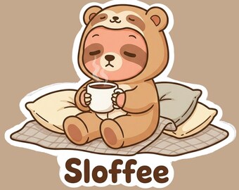 Sloffee Sloth Onesie Red Bean Vinyl Sticker – Funny Coffee Lover Decal