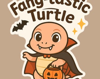 Fang-tastic Turtle – Vampire Turtle Halloween Vinyl Sticker for Laptops, Water Bottles, Journals