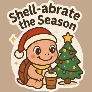 Christmas Turtle Vinyl Sticker – Holiday Drink, Laptop, Water Bottle