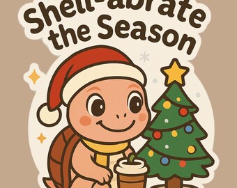 Sticker tortue de Noël en vinyle - Boisson des Fêtes, ordinateur portable, bouteille d'eau