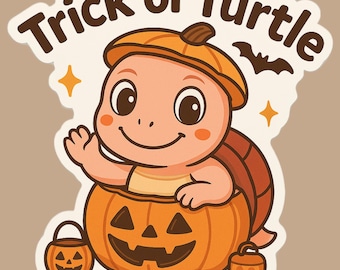 Trick or Turtle Halloween Vinyl Sticker – Pumpkin Jack-o'-Lantern, Laptop Sticker
