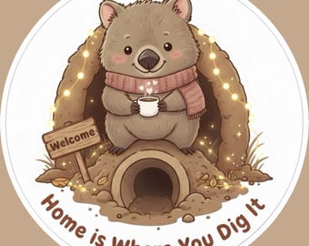 Home Is Where You Dig It Vinyl Sticker | Cozy Wombat Sticker, Wholesome Positive Quote