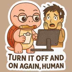 Funny Turtle Boss Vinyl Sticker, Restart Computer Humor, Tech Support Gift