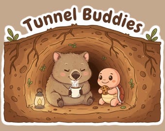 Tunnel Buddies Vinyl Sticker: Wombat and Turtle Cozy Friendship Art