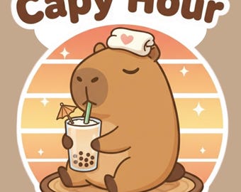 Capy Hour – Capybara Relax Vinyl Sticker  | Laptop, Planner, Water Bottle – TurtleBossStudio
