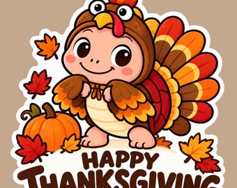 Happy Thanksgiving Vinyl Sticker – Funny Fall Turtle Turkey Themed Gift