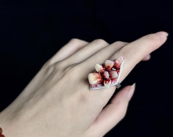 Handmade Gothic Tooth Decay Ring, Horror Bloody Teeth Resin Ring, Creepy Cute Weirdcore Adjustable Jewelry, Unique Halloween Gift