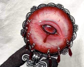 Gothic Horror Eyeball Compact Mirror, Creepy Cute Folding Makeup Mirror, Bloody Resin Eye Handcrafted Pocket Mirror