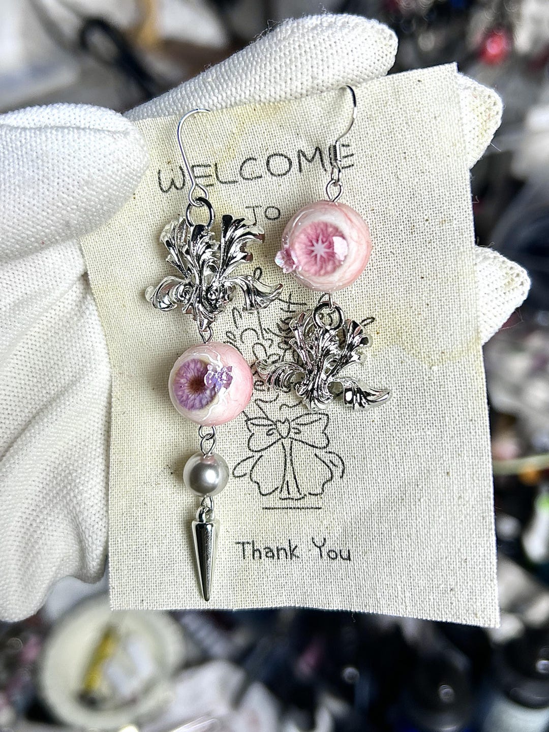 Handmade Gothic Eyeball Dangle Earring, 925 Silver