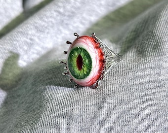 Bague oeil de dragon gothique fait main, bijoux globe oculaire réglables en résine d'horreur, bague punk effrayante mignonne, sertissage griffe plaqué argent
