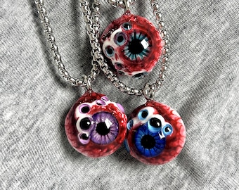 Gothic Horror Multi-Eye Eyeball Necklace, Handmade Resin Plaster Pendant, Titanium Steel Chain Creepy Cute Jewelry Gift