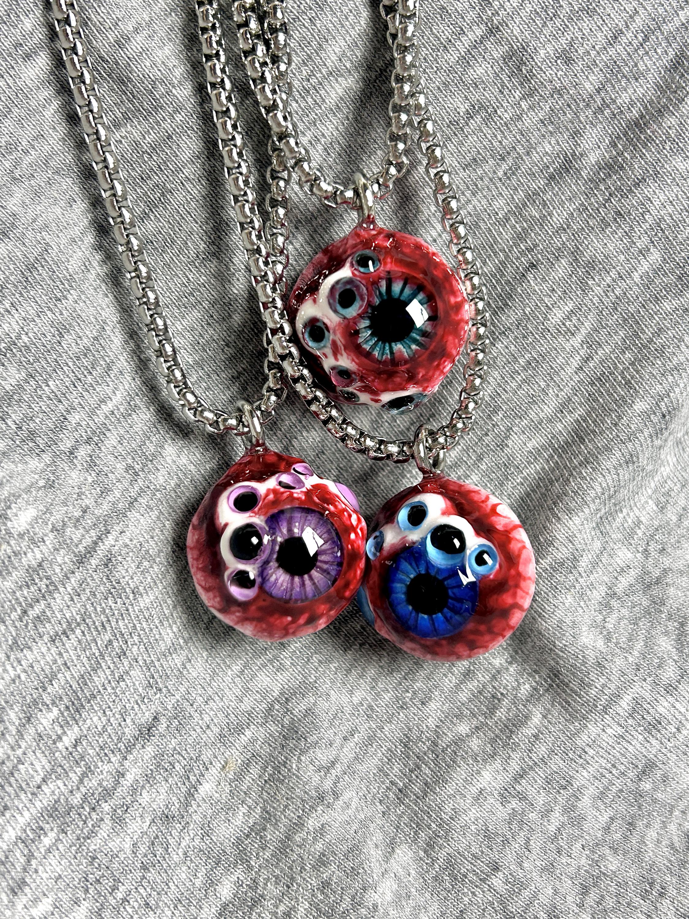 Gothic Horror Multi-eye Eyeball Necklace, Handmade Resin Plaster
