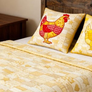 Kussen patchwork haan | Landelijk keukendecor boerderij, erfstukstijl textiel