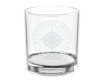 Adventure Awaits, Find your North Compass Whiskey Glass | Custom Bottom, Engraved 10.5 oz Rocks Glass