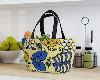 Bolsa para el almuerzo con diseño de anatomía floral / Bolsa para órganos del equipo médico / Regalo de agradecimiento para enfermeras / Fiambrera isotérmica de neopreno / Regalo botánico para el cuidado de la salud