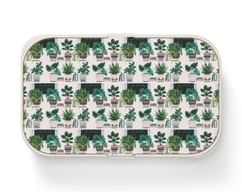 Fiambrera Bento con estampado de plantas en maceta / Ilustración botánica de suculentas de interior