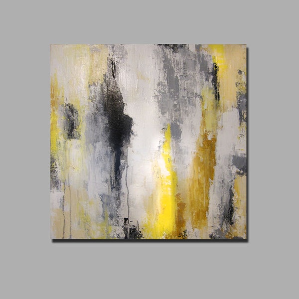 Reserved Listing Yellow, Gold, White, Gray, Black Contemporary Abstract Painting