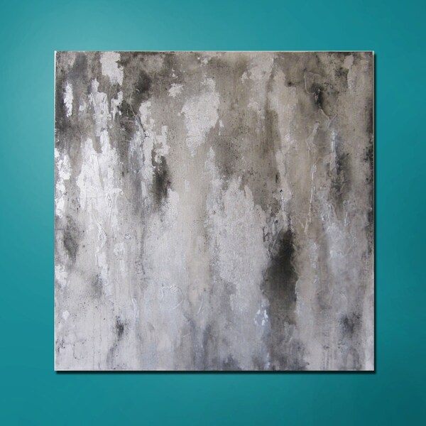 15% OFF, now through 3/6/13. Enter code 15OFF at checkout. Abstract Painting 24" x 24" Modern Contemporary  White, Black, Silver