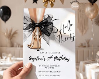 Editable Hello Thirty Birthday Invitation | 30th Birthday | Canva Template | Instant Download