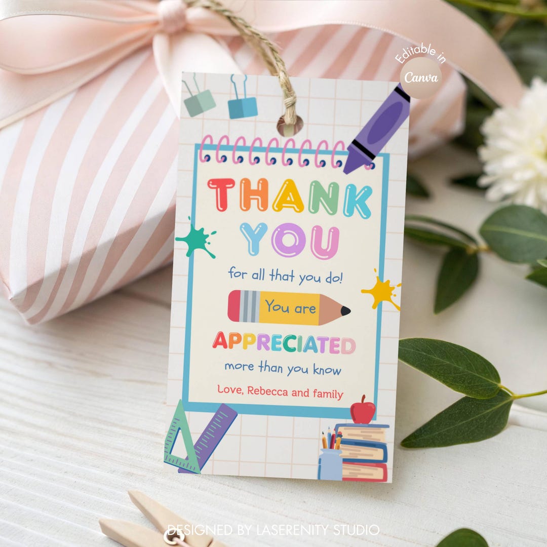 Editable Teacher Appreciation Gift Tag | Canva Template | Instant ...