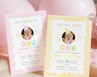 Editable It's Fun to Be One First Birthday Invitation | Canva Template | Instant Download