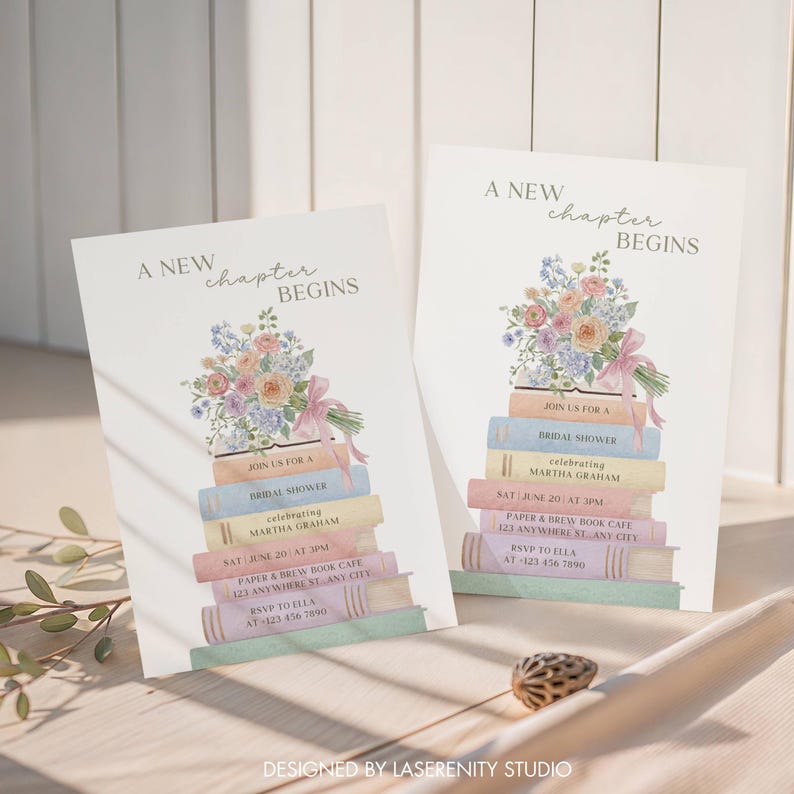 Editable A New Chapter Begins Book Bridal Shower Invitation | Canva Template | Instant Download image 4