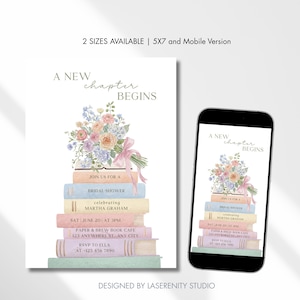 Editable A New Chapter Begins Book Bridal Shower Invitation | Canva Template | Instant Download image 2