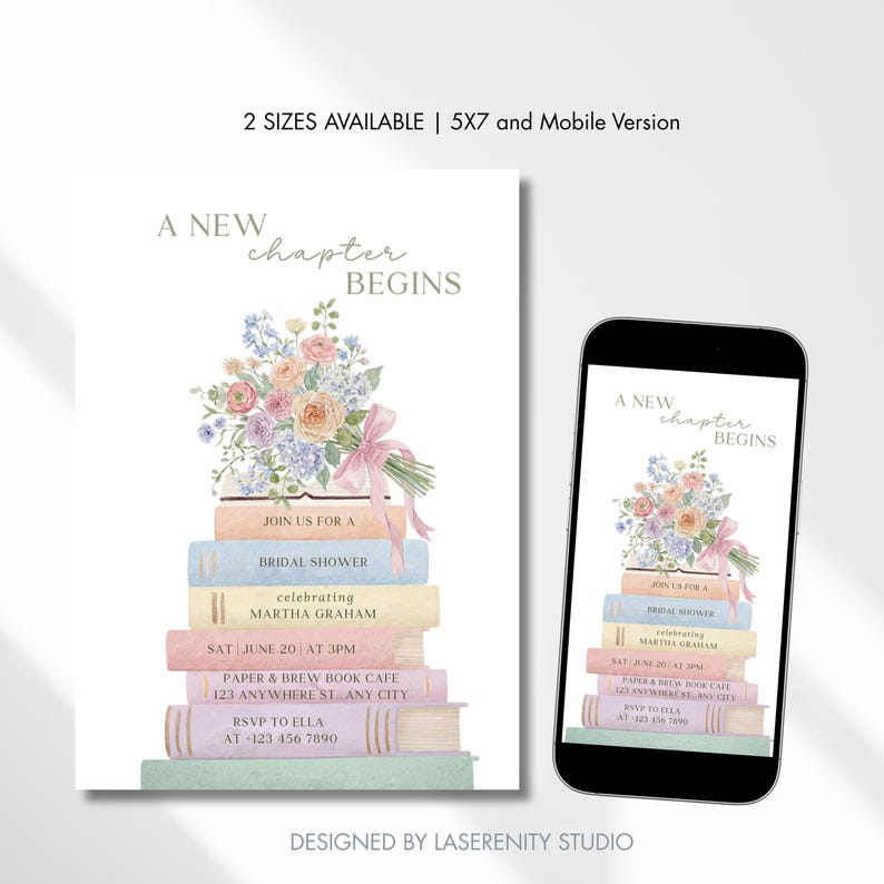 Editable A New Chapter Begins Book Bridal Shower Invitation | Canva Template | Instant Download image 2