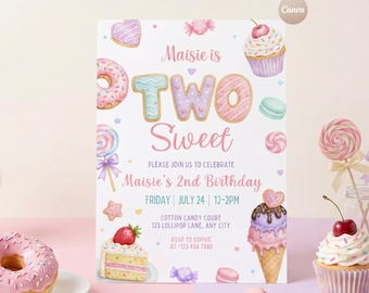 Editable Two Sweet Birthday Invitation | Canva Template | Instant Download