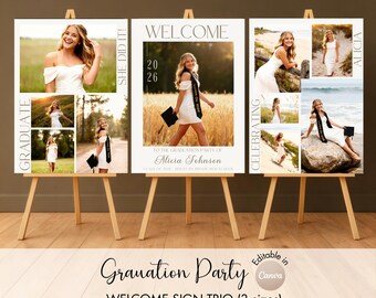 Editable Modern Graduation Party Welcome Sign Trio Set | Canva Template | Instant Download