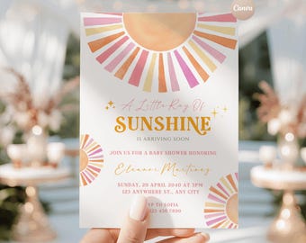 Editable A Little Ray of Sunshine Baby Shower Invitation | Canva Template | Instant Download